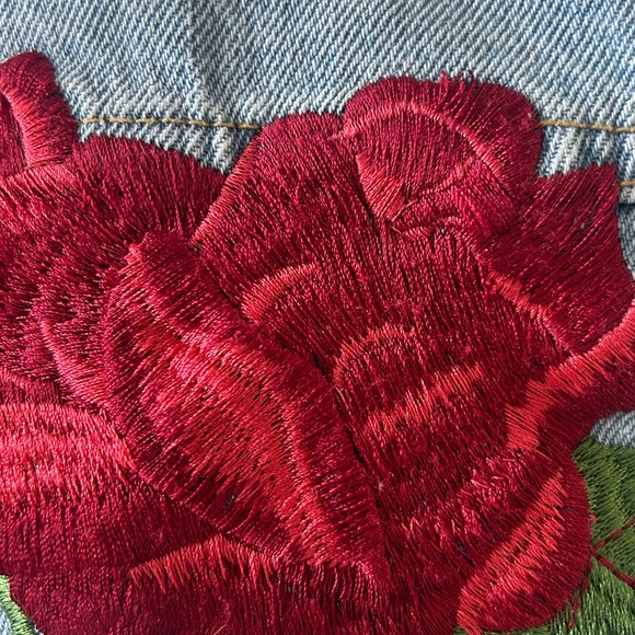 Aritzia Light Blue Denim Jacket with Red Floral Embroidery - Picture 7 of 7